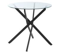 Side Table with Clear Tempered Glass Top - Round Table with Metal Legs - Modern Dining Table Furniture for Dining Room Living Room - Black Top & Legs
