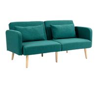HOMCOM Click Clack Sofa Bed, 3 Seater Sofa, Convertible Bed Settee, Modern Fabric Loveseat Sofa Couch with 2 Cushions for Living Room, Guest Room Green