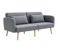 HOMCOM Click Clack Sofa Bed, 3 Seater Sofa, Convertible Bed Settee, Modern Fabric Loveseat Sofa Couch with 2 Cushions for Living Room, Guest Room Grey