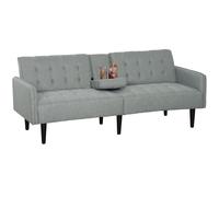 HOMCOM Click Clack Sofa Bed, Linen-Feel Fabric 3 Seater Sofa for Living Room/Spare Room/Guest Room, Bed Settee with Cup Holders Light Grey
