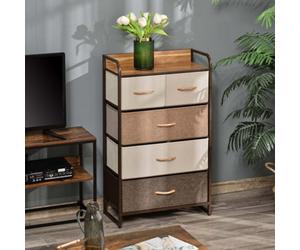 Homcom Closet Dresser, Dresser Tower With 5 Linen Fabric Drawers Steel Frame