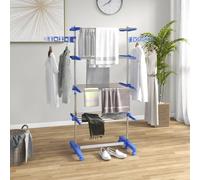 HOMCOM 3-Tier Clothes Airer, Stainless Steel Foldable Clothes Drying Rack with Wheels and Wings, Indoor and Outdoor, Easy Assembly, 142 x 55 x 152cm, Blue