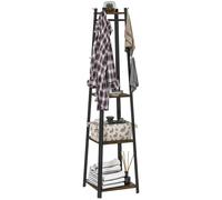 HOMCOM Clothes Rack With Storage - Garment Rack With 8 Hooks And 3-Tier Shelf - Rustic Brown/Black | TJ Hughes Black