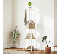 HOMCOM Clothes Rack with Storage, Garment Rack with Hooks and Shelf, Oak - White, Oak - 42L x 42W x 170H cm - 1