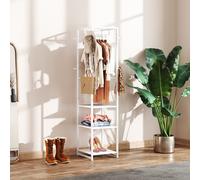 HOMCOM Clothes Rail with Storage Shelf and Hooks, Clothes Rack, White - White Wood Grain