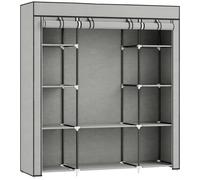 HOMCOM Clothes Storage Organiser with Hanging Rail, Shelves, Portable Wardrobe, Foldable Fabric Wardrobe, Light Grey