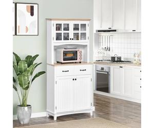 Homcom Coastal Style Kitchen Cupboard Microwave Stand Storage Cabinet In White White