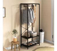 HOMCOM Hallway Coat Rack and Shoe Bench Tree - Black, none
