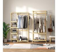 HOMCOM Coat Rack Bamboo Garment Rack with Storage Shelf Hanging Rail in Light Brown HOMCOM Light Brown