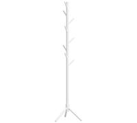 HOMCOM Coat Rack Bamboo Coat Stand w/ 8 Hooks For Handbags, White, White