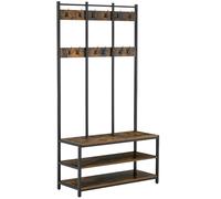 HOMCOM Entryway Coat Rack Hall Tree Shoe Bench 3 In 1 Design Metal Storage Rack Rustic Brown & Black, Brown