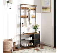 Homcom Coat Rack With Drawer, Hall Tree With Coat Stand, Rustic Brown In Dark Brown Dark Brown