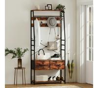 HOMCOM Coat Rack with Shoe Storage, Bench and 10 Hooks - 80W x 30D x 180H cm - Rustic Brown