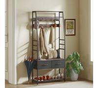 (Grey) HOMCOM Coat Rack with Shoe Storage, Bench and 10 Hooks