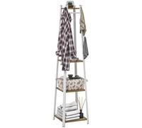 HOMCOM Clothes Rack with Storage, Garment Rack with 8 Hooks and 3-Tier Shelf, Brown