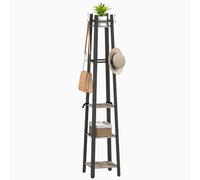 HOMCOM Coat Stand 4 Tier Freestanding Coat Rack 8 Hooks 4 Shelves Grey | 8 Hooks, 4 Shelves, for Clothes, Bags, Hats, Industrial Clothing Organiser, Home, Entryway, Hallway, Bedroom