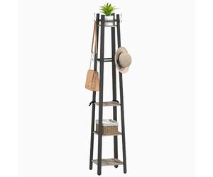 HOMCOM Coat Stand 4 Tier Freestanding Coat Rack 8 Hooks 4 Shelves Grey | 8 Hooks, 4 Shelves, for Clothes, Bags, Hats, Industrial Clothing Organiser, Home, Entryway, Hallway, Bedroom