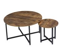 Homcom Coffee & Side Table Set Industrial Round Rustic Brown/Black