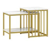 Homcom Coffee & Side Table Set Marble Rectangle White/Gold