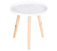 HOMCOM Coffee Table, Carved Floral Round Table with Tray-style Top and Wood Legs, Modern Side Table for Living Room, White White