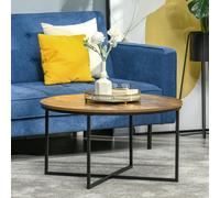 HOMCOM Coffee Table Industrial Round Side Table With Metal Frame For Living Room, Brown