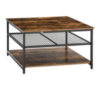 HOMCOM Industrial Coffee Table Centre Table with 3-Tier Storage Shelves - Rustic Brown, Brown