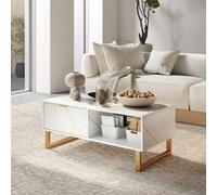 Homcom Coffee Table, Living Room Table With Drawer And Open Shelves, White