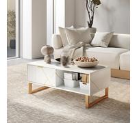 HOMCOM Coffee Table, Living Room Table with Drawer and Open Shelves, White