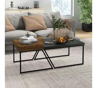 HOMCOM Coffee Table Set of 2, Coffee Tables with Steel Frame for Living Room - Rustic Brown