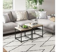 HOMCOM Coffee Table Set of 2, Nest of Tables with 3.5cm Thick Tabletop, Oak