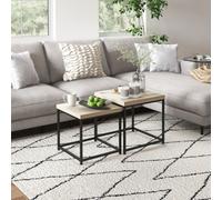 Homcom Coffee Table Set Of 2, Nest Of Tables With 3.5Cm Thick Tabletop, Oak