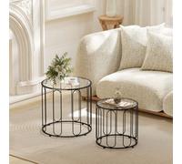 Homcom Coffee Table Set Of 2, Nest Of Tables With Metal Frame, Black