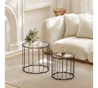 HOMCOM Coffee Table Set of 2, Nest of Tables with Metal Frame, Black