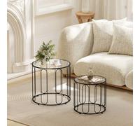 Homcom Coffee Table Set Of 2, Nest Of Tables With Metal Frame, Black Black One Size