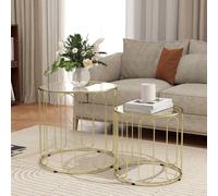 HOMCOM Coffee Table Set of 2, Nest of Tables w/ Metal Frame, Gold Tone, Gold