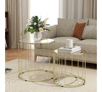 HOMCOM Coffee Table Set of 2, Nest of Tables with Metal Frame, Gold Tone - Gold Tone