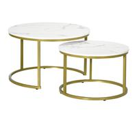 HOMCOM Coffee Table Set of 2, Round Nest of Tables with Faux Marble Tabletop and Metal Frame, Modern Side Tables for Living Room, White White