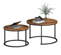 HOMCOM Coffee Table Set of 2, Round Nest of Tables with Metal Frame, Modern Side Tables for Living Room, Rustic Brown