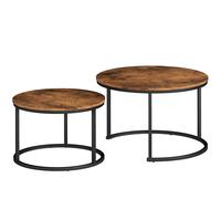 HOMCOM Coffee Table Set of 2, Round Nest of Tables with Metal Frame, Modern Side Tables for Living Room, Rustic Brown