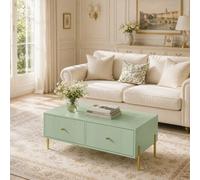 Homcom Coffee Table With 2 Drawers And Legs For Living Room, Light Green
