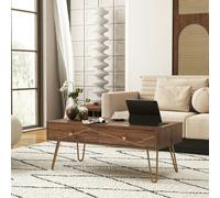 HOMCOM Coffee Table with Drawers, Living Room Table with Steel Base