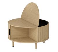 HOMCOM Coffee Table with Lift Top and Hidden Storage, Round Centre Table with Fluted Sliding Door, 80 cm, Natural Wood