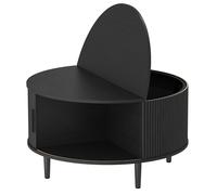HOMCOM Coffee Table with Lift Top and Hidden Storage, Round Centre Table with Fluted Sliding Door, 80 cm, Black Wood Effect