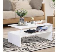 HOMCOM Coffee Table with Storage, 2-Tier Centre Table, Modern Living Room Table with Open Shelf and Aluminium Poles, White White