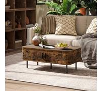 HOMCOM Coffee Table with Storage and Sliding Doors for Living Room, Brown, Brown