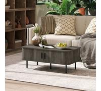 HOMCOM Coffee Table with Storage and Sliding Doors for Living Room, Grey, Grey