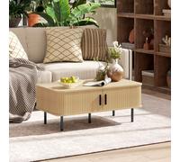 HOMCOM Coffee Table with Storage and Sliding Doors for Living Room, Oak, Brown