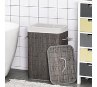 HomCom Laundry Basket – Flip Lid & String Handles, Collapsible, Removable Lining, Grey