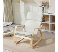 HOMCOM Comfortable Relax Rocking Chair, Upholstered Lounge Chair Recliner with High Back and Headrest for Living Room, Bedroom, Cream White Cream