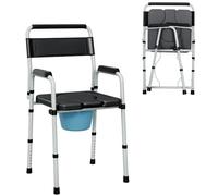 HOMCOM Commode Chair for Elderly w/Arms and Back, Removable Bucket, Black | Lightweight Non-Slip Commode, Height Adjustable for Seniors, Adults, Disabled